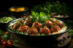 Tantalizing meatballs drenched in a spicy tomato sauce, served in a comforting bowl AI Generated photo