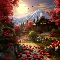Lots of Red apple trees Garden Kashmir fantasy beautiful background photo