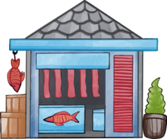 Fish shop building illustration png