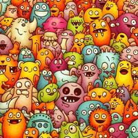 doodle cute monster background design photo