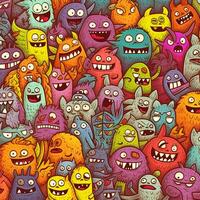 doodle cute monster background design photo