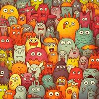 doodle cute monster background design photo