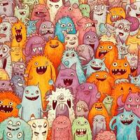 doodle cute monster background design photo