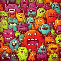 doodle cute monster background design photo