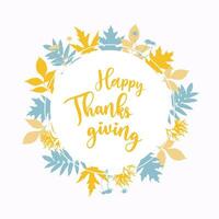 Happy thanksgiving circle background with falling autumn leaves pastel colors. vector