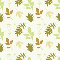 Pattern of autumn green leaves silhouette, pastel colors. vector