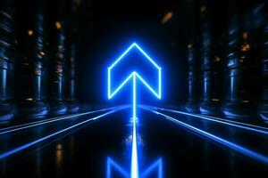 Blue neon direction An arrow points right in a striking, illuminated style AI Generated photo