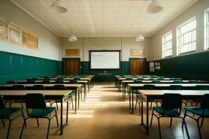 silencio habitación vacío salón de clases encarna el corazón de Universidad educación ai generado foto