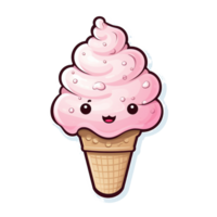 Kawaii Pink Ice Cream Cone A Cute and Delicious Treat with a Sweet Smile png