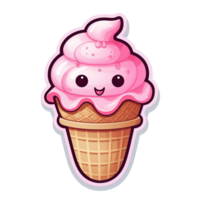 Kawaii Pink Ice Cream Cone A Cute and Delicious Treat with a Sweet Smile png