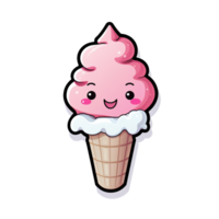 Kawaii Pink Ice Cream Cone A Cute and Delicious Treat with a Sweet Smile png