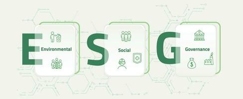 ESG. Environmental, Social and Governance. Banner, vector illustration on a green background. The concept of responsible business.