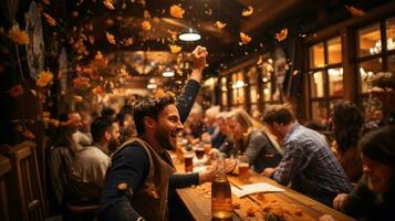 Octoberfest celebration in pub photo