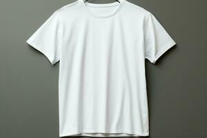 blanco lona blanco camisetas en gris fondo, Perfecto para creativo expresiones ai generado foto