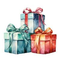 Watercolor Christmas gift boxes isolated photo