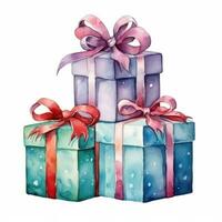 Watercolor Christmas gift boxes isolated photo