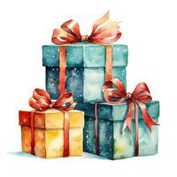 Watercolor Christmas gift boxes isolated photo