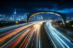 Cityscape and night traffic converge, creating a dynamic urban nocturne AI Generated photo
