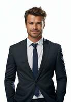 Ai generative Business man in a suit white transparent background photo