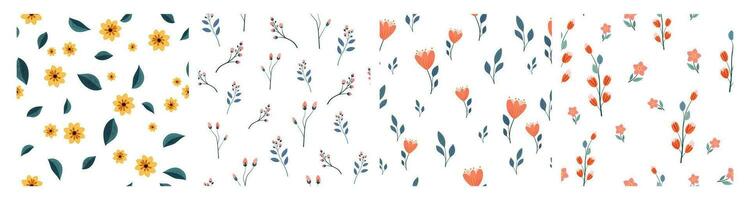 set of floral seamless patterns with flowers, leaves and branches vector illustration