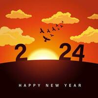 2024 sunrise silhouette. Happy New Year 2024 vector