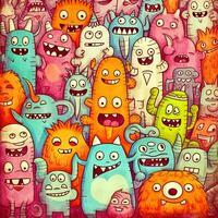 doodle cute monster background design photo