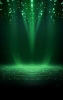 Ai generative Backdrop With Illumination Of green Spotlights For Flyers realistic image, ultra hd, high design very detailed photo