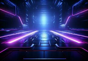 Ai Generative Neon illuminated futuristic backdrop realistic image, ultra hd, high design very detailed photo
