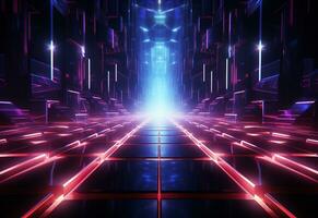 Ai Generative Neon illuminated futuristic backdrop realistic image, ultra hd, high design very detailed photo