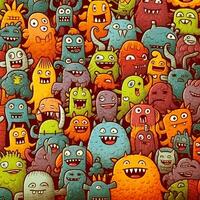 doodle cute monster background design photo