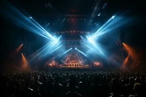 Ai generative Crowded Concert Stage Scenery With Spotlights and Colored Lights realistic image, ultra hd photo