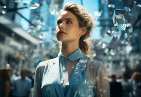 Ai generative Double Exposure of a Business women in the Cityscape Embodies Success and Future Plans realistic photo