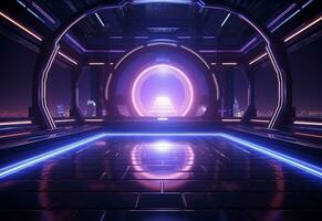 Ai Generative Neon illuminated futuristic backdrop realistic image, ultra hd, high design very detailed photo