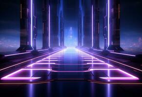 Ai Generative Neon illuminated futuristic backdrop realistic image, ultra hd, high design very detailed photo