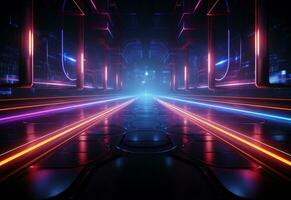 Ai Generative Neon illuminated futuristic backdrop realistic image, ultra hd, high design very detailed photo