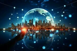 Smart city thrives with advanced global internet, fostering seamless communication networks AI Generated photo