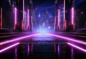 Ai Generative Neon illuminated futuristic backdrop realistic image, ultra hd, high design very detailed photo