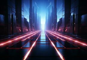 Ai Generative Neon illuminated futuristic backdrop realistic image, ultra hd, high design very detailed photo