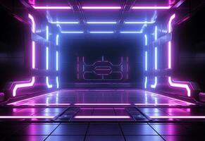 Ai Generative Neon illuminated futuristic backdrop realistic image, ultra hd, high design very detailed photo