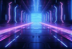 Ai Generative Neon illuminated futuristic backdrop realistic image, ultra hd, high design very detailed photo
