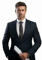 Ai generative Business man in a suit white transparent background photo