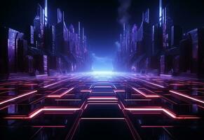 Ai Generative Neon illuminated futuristic backdrop realistic image, ultra hd, high design very detailed photo