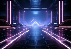 Ai Generative Neon illuminated futuristic backdrop realistic image, ultra hd, high design very detailed photo