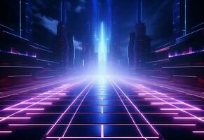 Ai Generative Neon illuminated futuristic backdrop realistic image, ultra hd, high design very detailed photo