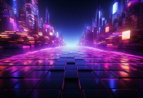 Ai Generative Neon illuminated futuristic backdrop realistic image, ultra hd, high design very detailed photo
