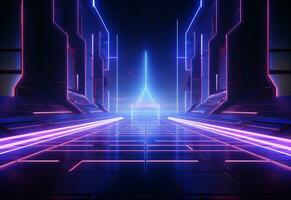 Ai Generative Neon illuminated futuristic backdrop realistic image, ultra hd, high design very detailed photo