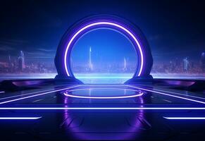 Ai Generative Neon illuminated futuristic backdrop realistic image, ultra hd, high design very detailed photo