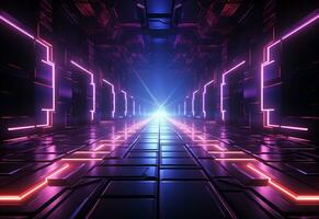 Ai Generative Neon illuminated futuristic backdrop realistic image, ultra hd, high design very detailed photo