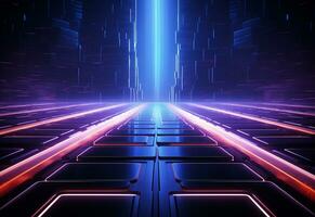Ai Generative Neon illuminated futuristic backdrop realistic image, ultra hd, high design very detailed photo