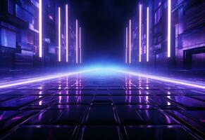 Ai Generative Neon illuminated futuristic backdrop realistic image, ultra hd, high design very detailed photo